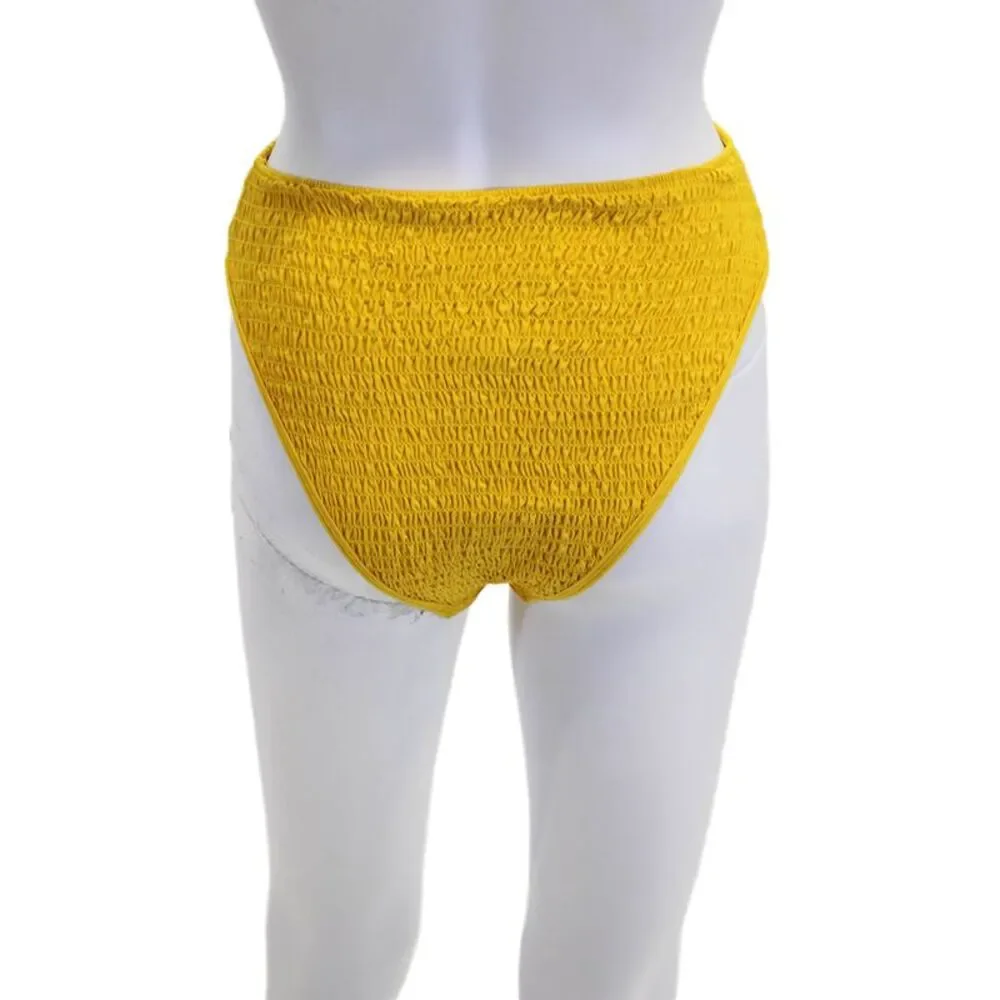 L Space Womens Barlette Bikini Bathing Suit Bottom Marigold Yellow Size Large